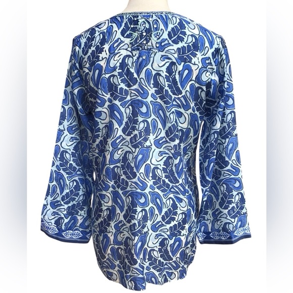 Bella Tu Abby Split- Neck Long Sleeve Tunic With Tassel Ties Beaded Trim… - Picture 3 of 16